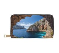 AMREWQYL Arch in Maiorca Spagna stampato Portafoglio in pelle Portafoglio da viaggio da donna Portafoglio con carte di credito, bianco, Taglia unica