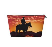 AMREWQYL Beauty case da viaggio in pelle con stampa Cowboy West, Argento, Taglia unica