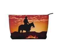 AMREWQYL Beauty case da viaggio in velluto a coste con stampa Cowboy West, nero, Taglia unica