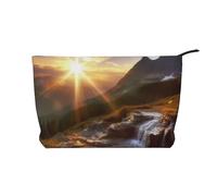 AMREWQYL Beauty case da viaggio in velluto a coste stampato paesaggio alba montagna borsa cosmetica pochette nera taglia unica, Nero , Taglia unica