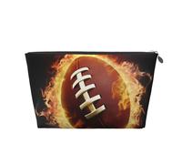 AMREWQYL Borsa da toeletta da viaggio in pelle stampata con stampa di football americano fiammeggiante, pochette per cosmetici, Argento, Taglia unica