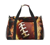 AMREWQYL Borsa da viaggio a mano stampata a mano con stampa di football americano fiammeggiante