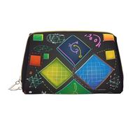 AMREWQYL borsa per cosmetici in pelle stampata quiz matematica borsa da toilette pochette, bianco, Taglia unica