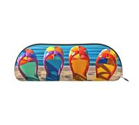 AMREWQYL Colorato Flip Flops Beach Ball stampato Pencil Bag Leather Pen Case Portable Stationery Pouch
