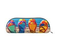 AMREWQYL Colorato Flip Flops Beach Ball stampato Pencil Bag Leather Pen Case Portable Stationery Pouch