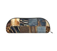 AMREWQYL Denim Patchwork Stampato Matita Sacchetto di Pelle Penna Caso Portatile Cancelleria Pouch