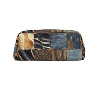AMREWQYL Denim Patchwork stampato Pencil Bag 3D cerniera in pelle caso penna