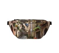 AMREWQYL Italian Town Street - Marsupio a tracolla con stampa, stile casual, nero, Taglia unica