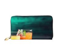 AMREWQYL Juice on the wooden board printed Leather Long Clutch Wallet Portafoglio da viaggio da donna Portafoglio per carte di credito, nero, Taglia unica
