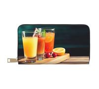 AMREWQYL Juice on the wooden board printed Portafoglio in pelle Portafoglio da viaggio da donna Portafoglio per carte di credito, bianco, Taglia unica