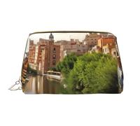 AMREWQYL La città dell'acqua della Spagna ha stampato la borsa cosmetica portatile di cuoio della pochette della borsa da toilette, bianco, Taglia unica