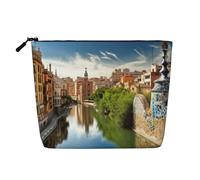 AMREWQYL La città dell'acqua della Spagna ha stampato la borsa da toilette di viaggio della borsa di trucco della canapa falsa, nero, Taglia unica