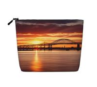 AMREWQYL Newark Bay Bridge and Sunset borsa da viaggio in finta canapa stampata, nero, Taglia unica
