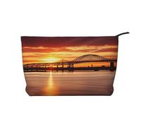 AMREWQYL Newark Bay Bridge and Sunset borsa per il trucco in velluto a coste stampata borsa da viaggio borsa cosmetica pochette nera taglia unica, Nero , Taglia unica