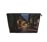 AMREWQYL Nighttime The Cobbles at Street borsa da toilette da viaggio in pelle stampata borsa per cosmetici pochette, Argento, Taglia unica