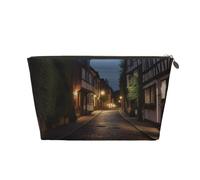 AMREWQYL Nighttime The Cobbles at Street borsa da toilette da viaggio in pelle stampata borsa per cosmetici pochette, Oro, Taglia unica