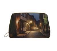 AMREWQYL Nighttime The Cobbles at Street, pochette portatile in pelle stampata per cosmetici, bianco, Taglia unica