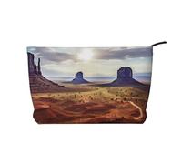 AMREWQYL Paesaggio di Monument Valley stampato velluto a coste borsa trucco viaggio toilette borsa cosmetica pochette, nero, Taglia unica