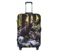Amrole Copertura per valigia, protezione per bagagli, adatta per bagagli da 45-76 cm, in pelle bovina marrone, Rge e piccoli orsi neri, L