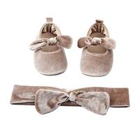 amropi 2 Pezzi Neonata Scarpe Primi Passi + Bowknot Fascia Scarpine Neonato Bambina Principessa Ballerine (Mandorla,9-12 Mesi)