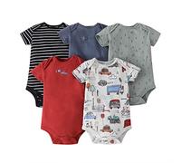 amropi 5 Pezzi Body Bambino a Manica Corta Pagliaccetto Pigiami di Cotone Neonato Tutina Set Nero/Rosso/Bianco, 3-6 Mesi
