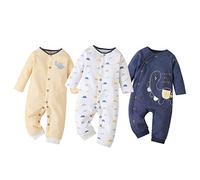 amropi Bambina Pagliaccetto 3 Pezzi Pigiama Ragazze Jumpsuit Manica Lunga Cotone Tutine Giallo/Bianco/Marina, 3-6 Mesi
