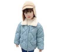amropi Bambini Ragazze Giacca Inverno Calda Cappotto Leggero Bottone Capispalla con Scollo in Vello Azzurro, 2-3 Anni