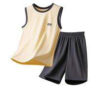 amropi Completo 2 Pezzi Bambini Ragazzi Canotte Senza Maniche + Pantaloncini Estate Abiti Set Beige, 6-7 Anni