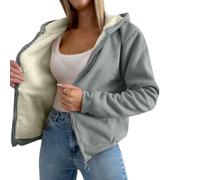amropi Donna Giacca Foderato Pile Felpa con Cappuccio a Cerniera Invernale Cappotto Caldo Giubbotto Grigio Chiaro,S