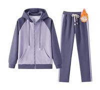 amropi Donna Tuta da Vello Foderato Giacca con Cappuccio e Jogging Pantaloni Inverno Caldo Sportivo Completo Viola, XS
