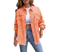 amropi Giacca Jeans con Bottoni Donna Giubbino Strappato Denim Jacket Leggere Camicetta Giacche