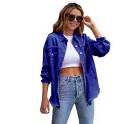 amropi Giacca Jeans con Bottoni Donna Giubbino Strappato Denim Jacket Leggere Camicetta Giacche Blu, L