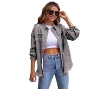 amropi Giacca Jeans con Bottoni Donna Giubbino Strappato Denim Jacket Leggere Camicetta Giacche Grigio Chiaro, S
