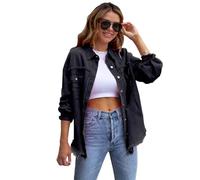 amropi Giacca Jeans con Bottoni Donna Giubbino Strappato Denim Jacket Leggere Camicetta Giacche Nero, XL