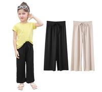 amropi Pantaloni Bambine e Ragazze Gamba Larga 2 Pezzi Elastica in Vita Palazzo Casual Pantalone Nero Cachi, 3-4 Anni