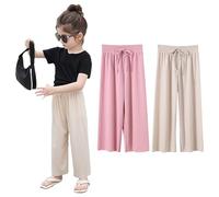 amropi Pantaloni Bambine e Ragazze Gamba Larga 2 Pezzi Elastica in Vita Palazzo Casual Pantalone per 1-10 Anni
