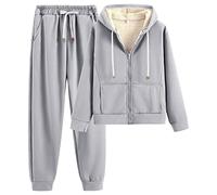 amropi Tuta da Donna Vello Foderato Cappotto con Cappuccio e Pantaloni Inverno Caldo Jogging Tute Grigio,XL