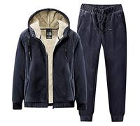 amropi Tuta da Uomo Vello Foderato Cappotto con Cappuccio e Pantaloni Inverno Caldo Jogging Tute Marina,M