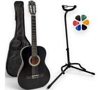 AMROVA - Pacchetto chitarra classica 1/2 bambino 6-9 anni mancino + custodia + supporto per pavimento pieghevole + 6 plettri - corde in nylon, libro accordato (nero, 1/2, sinistra)