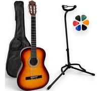 Amrova - Set Chitarra Classica 3/4 Bambino 8-12 anni Destrorso + Custodia + Supporto da Terra Pieghevole + 6 Plettri - Corde Nylon, Consegnata Accordata (Sunburst, 3/4, Destrorso)