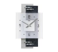 AMS 9245 - Orologio da parete con quadrante in vetro satinato su doppio rettangolo, colore: Bianco/Nero/Grigio perla, argento, rettangolare