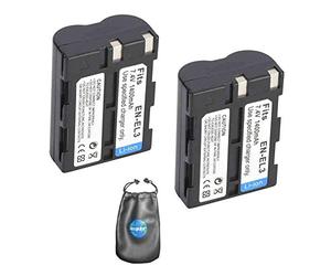 Amsahr b-enel3 - 2 ct batteria sostitutiva per videocamera e fotocamera digitale Nikon en-el3, en-el3 a, D100 con lente accessori sacchetto, confezione da 2 (grigio)