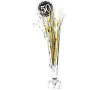 amscan 10132707 Centrotavola per 50° spruzzo, oro glitterato, 33 cm, 1 pezzo, nero/argento