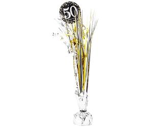 amscan 10132707 Centrotavola per 50° spruzzo, oro glitterato, 33 cm, 1 pezzo, nero/argento