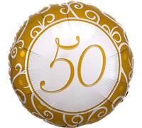 amscan 1105875-Palloncino Standard in Pellicola, 50 Anni, Oro, Diametro Circa 43 cm, per Matrimonio Dorato, Compleanno, Colore Gold, 1105875