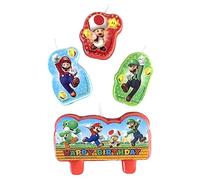 Amscan 171554-55 - Candele mini figura Super Mario, Happy Birthday, 4 pezzi, candele di compleanno