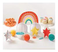 amscan 244072-7 Decorazioni da Tavolo Rainbow, 1 Arcobaleno da 33 cm, 3 Palline a Nido d'Ape da 12,7 cm, 3 Stelle da 12,7 cm, in Carta, per Compleanno dei Bambini, Idea Regalo per Feste a Tema
