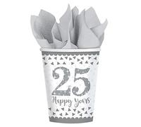 amscan 25 Bicchieri per Feste in Carta per Anniversario in Argento Pk8