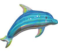 Amscan 3937601 - Palloncino in foil Super Shape Delfino Blu Iridescente, dimensione 73 x 68 cm, volume 40 litri, palloncino ad elio