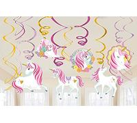 amscan- Magical Swirl Decorations-12 PCS Unicorno Vortici appesi, Multicolore, Medium, 10119858